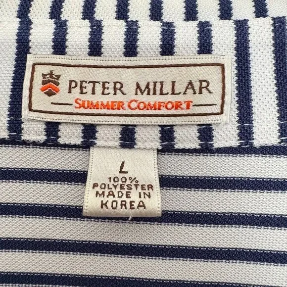 Peter Millar Mens LARGE Summer Comfort Polo Golf Shirt Striped White Blue Knit - Picture 3 of 4